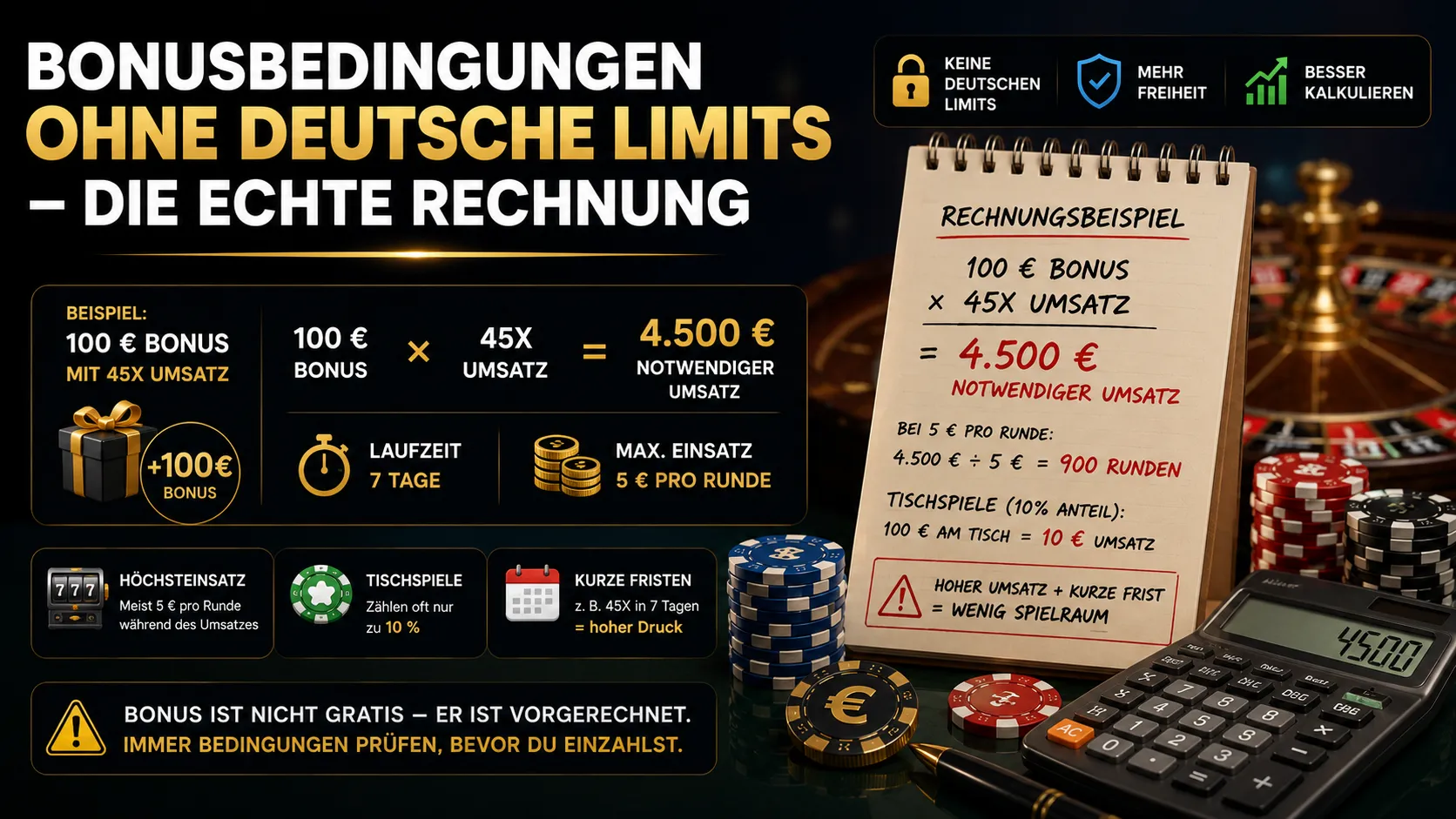 Bonusbedingungen ohne deutsche Limits - die echte Rechnung