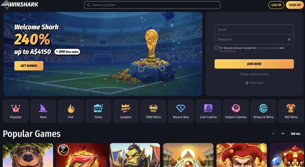 Winshark - bestes Online Casino ohne OASIS im Gesamttest